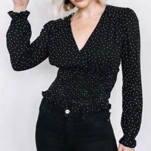 Black Polka Dot Ruched Blouse